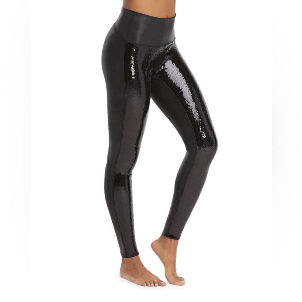 SPANX Faux Leather Sequin Leggings Size XS